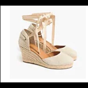 J CREW CANVAS ANKLE-WRAP ESPADRILLE WEDGES NWT